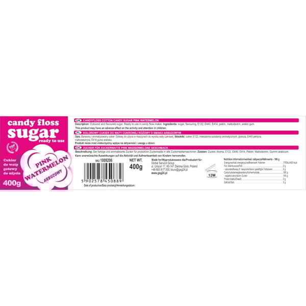 Färgat sockervadd rosa socker med vattenmelonsmak 400g