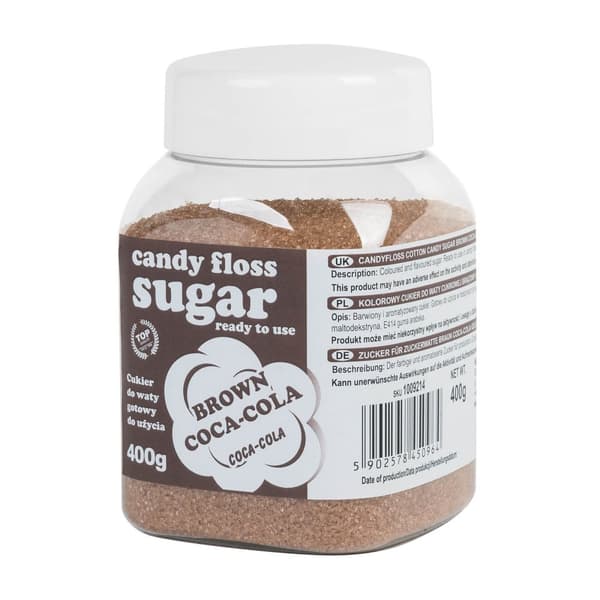 Färgat brunt sockervadd med Coca-Cola smak 400g