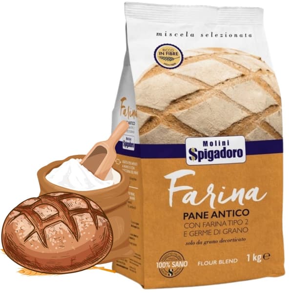 Italialainen jauholeipäsekoitus antiikin vehnäjauhoja 1kg Spigadoro