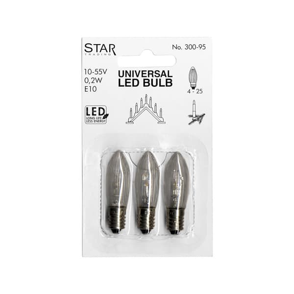 Strömsnåla 3-pack LED-lampa klassisk räfflad stil E10, 10-55volt