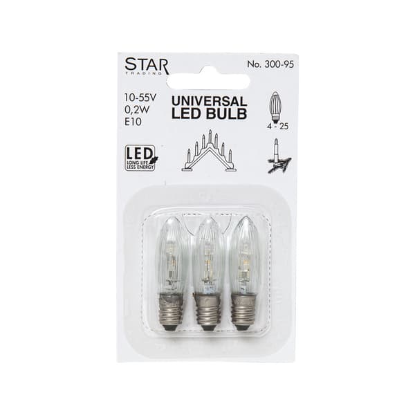 Strömsnåla 3-pack LED-lampa klassisk räfflad stil E10, 10-55volt