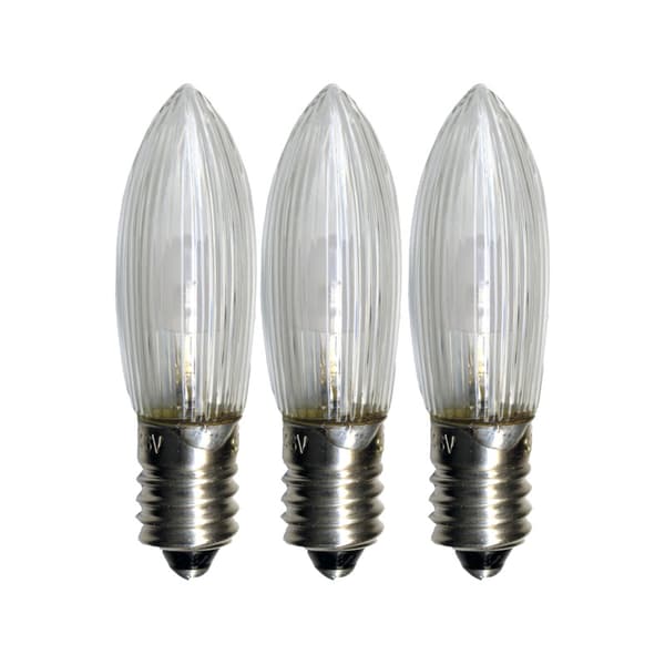Strömsnåla 3-pack LED-lampa klassisk räfflad stil E10, 10-55volt