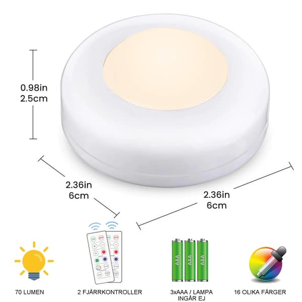 6 Trådlösa LED-lampor 16 färger RGBW Timer o Fjärr