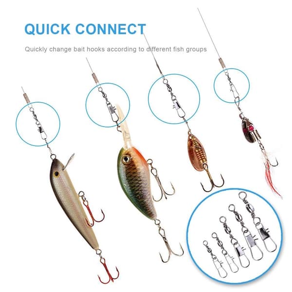 100 st/låda Fiske kullager Swivels Snap Connector Fisketillbehör