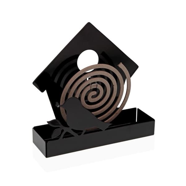 Holder til myggespiraler Versa Sort Metal 5 x 17 x 17 cm Fugl