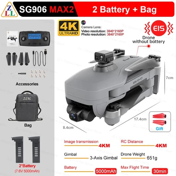Drone, 4K HD kamera, GPS 3-akset gimbal, 906MAX2 2B CB