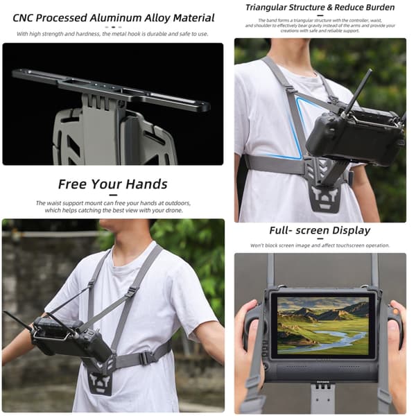 Bröstsele med fäste för fjärrkontroll till DJI RC Plus med triangulärt stödsystem