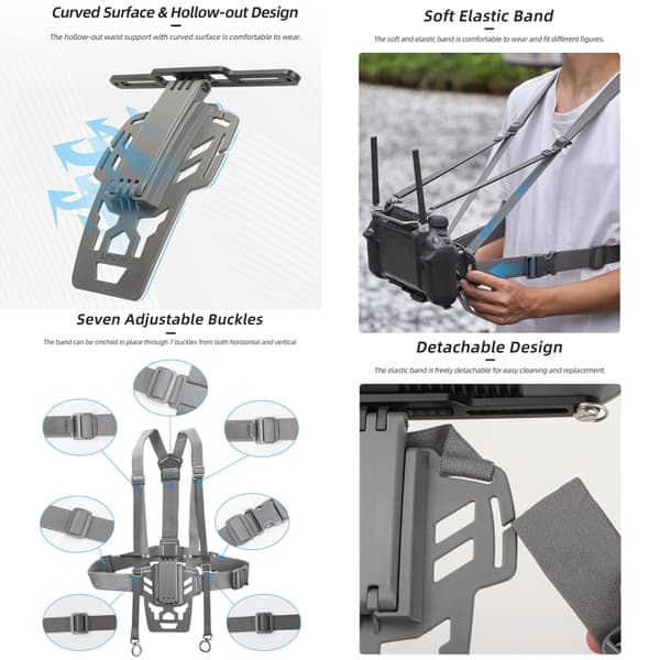 Bröstsele med fäste för fjärrkontroll till DJI RC Plus med triangulärt stödsystem