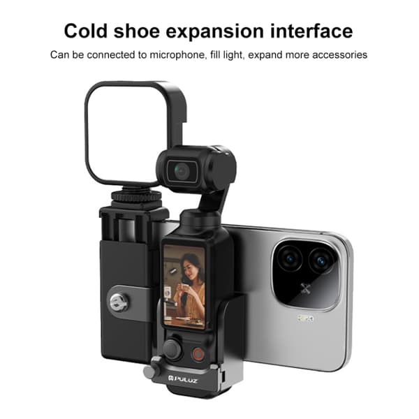 Mobiltelefonholder med stativmontering og koldskosmontering til DJI Osmo Pocket 3<