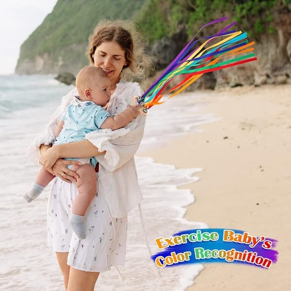 OBOSOE 4 kappaletta Rainbow Hand Ribbon Kite kelloilla Tuuli Sauva Tanssiva Ribbon Streamer Pilvi Puu aistilelut Puinen koulutuslelu juhliin