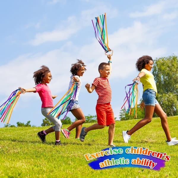 OBOSOE 4 kappaletta Rainbow Hand Ribbon Kite kelloilla Tuuli Sauva Tanssiva Ribbon Streamer Pilvi Puu aistilelut Puinen koulutuslelu juhliin