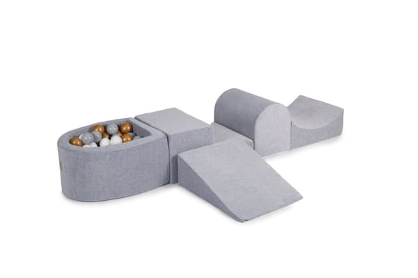 MeowBaby® skumlegeplads til børn 200 x 45 cm lysegrå: hvid/grå/guld