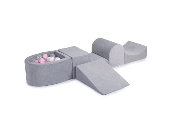 MeowBaby® skumlegeplads til børn 200 x 45 cm/100 bolde lysegrå: pastel pink/gennemsigtig/hvid