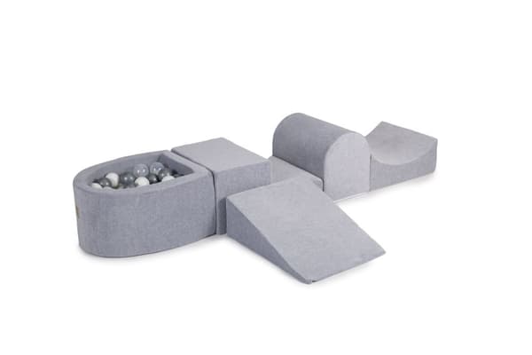 MeowBaby® skumlegeplads til børn 200 x 45 cm lysegrå: sølv/hvid/hvid perle/gennemsigtig