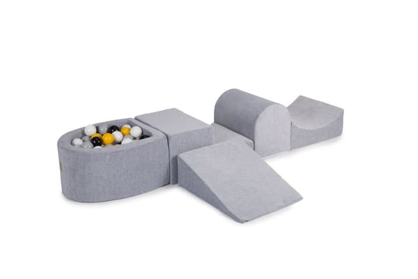 MeowBaby® skumlegeplads til børn 200 x 45 cm/100 bolde lysegrå: hvid/grå/sort/gul
