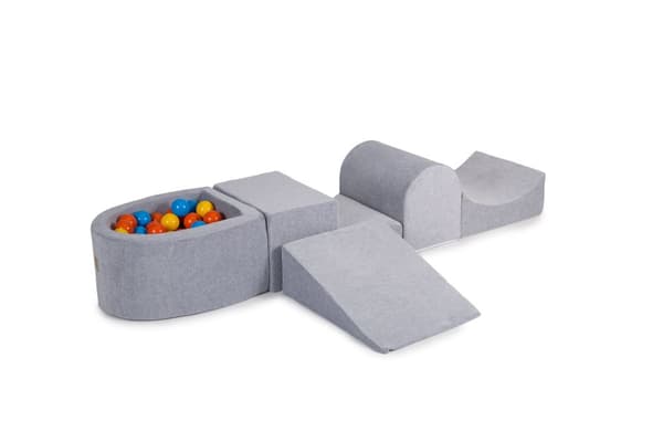 MeowBaby® Foam Legeplads til Børn 200 x 45 cm/100 Bolde Lysegrå: Orange/Gul/Blå