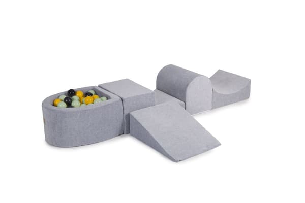 MeowBaby® Skumlekplats för barn 200 x 45 cm/100 bollar Ljusgrå: Ljusgrön/Gul/Svart