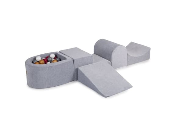 MeowBaby® skumlegeplads til børn 200 x 45 cm/100 bolde lysegrå: guld/hvid/sølv/bordeaux perle