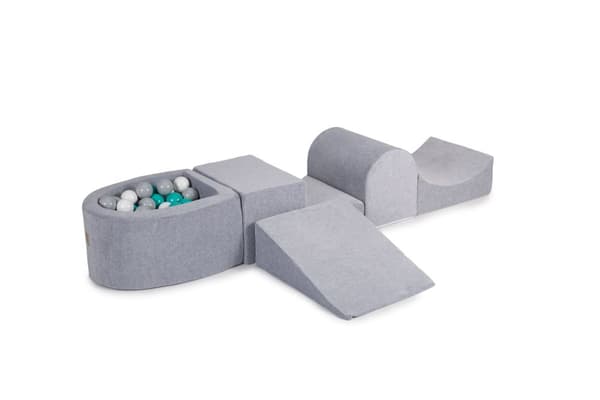 MeowBaby® Skumlekplats för barn 200 x 45 cm/100 bollar Ljusgrå: Grå/Vit/Turkos