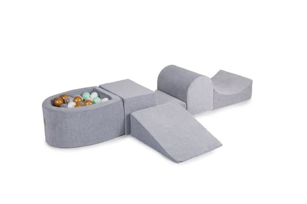 MeowBaby® skumlegeplads til børn med boldbassin 240 x 45 cm/100 bolde lysegrå: guld/gennemsigtig/mint/hvid