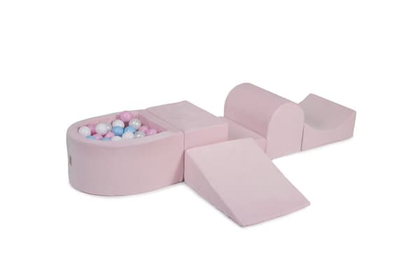 MeowBaby® Skumlekplats för barn med bollhav 240 x 45 cm/100 bollar Ljusrosa: Vit Pärla/Vit/Babyblå/Pastellrosa
