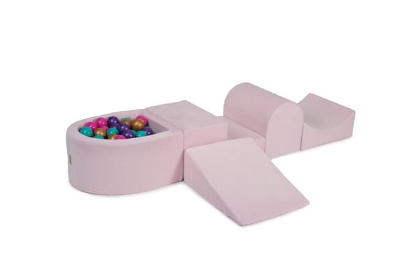 MeowBaby® skumlegeplads til børn med boldgrav 240 x 45 cm/100 bolde lyserød: lilla/guld/mørk pink/turkis