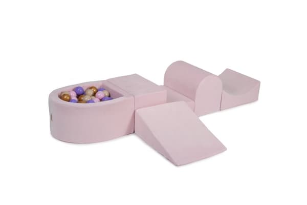 MeowBaby® Skumlekplats för barn med bollhav 240 x 45 cm/100 bollar Ljusrosa: Beige/Ljung/Guld/Pastellrosa