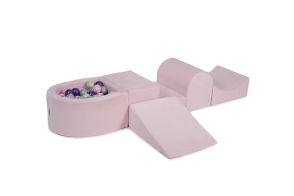 MeowBaby® Foam legeplads til børn med boldbassin 240 x 45 cm/100 bolde Lyserød: Lysegrøn/Lilla/Grå/Pastelrosa