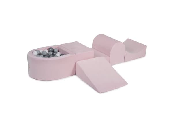 MeowBaby® Skumlekplats för barn med bollhav 240 x 45 cm/100 bollar Ljusrosa: Silver/Vit/Grå