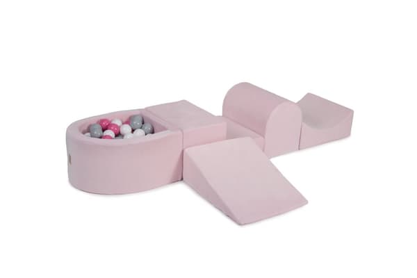 MeowBaby® Skumlekplats för barn med bollhav 240 x 45 cm/100 bollar Ljusrosa: Vit/Grå/Ljusrosa