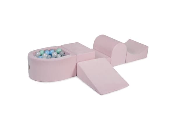 MeowBaby® Skumlekplats för barn med bollhav 240 x 45 cm/100 bollar Ljusrosa: Mynta/Babyblå/Grå/Vit Pärla/Transparent