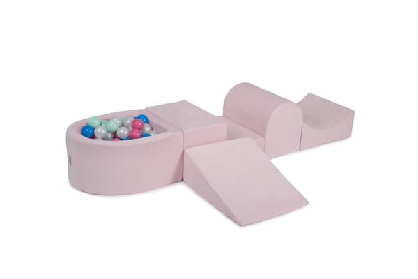 MeowBaby® Skumlekplats för barn med bollhav 240 x 45 cm/100 bollar Ljusrosa: Ljusrosa/Blå/Pärlvit/Mynte