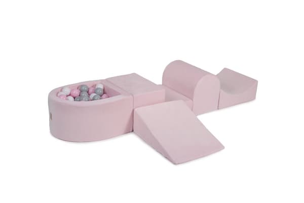 MeowBaby® Skumlekplats för barn med bollhav 240 x 45 cm/100 bollar Ljusrosa: Grä/Vit/Pastellrosa