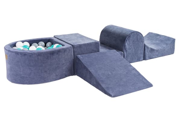 MeowBaby® skumlegeplads til børn med boldgrav 240 x 45 cm/100 bolde grå blå: turkis/hvid/grå