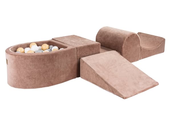 MeowBaby® Skumlekplats för barn med bollhav 240 x 45 cm/100 bollar Beige: Vit/Grå/Beige