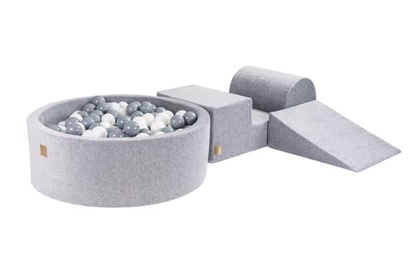 MeowBaby® Skumlekplats för barn med bollhav 240 x 45 cm/200 bollar Ljusgrå: Grå/Vit