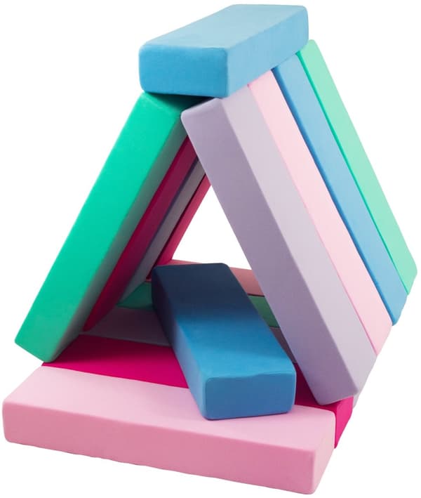 Jenga - 15 Soft Play Blocks - sininen, vaaleanpunainen, vaaleanpunainen, violetti, turkoosi