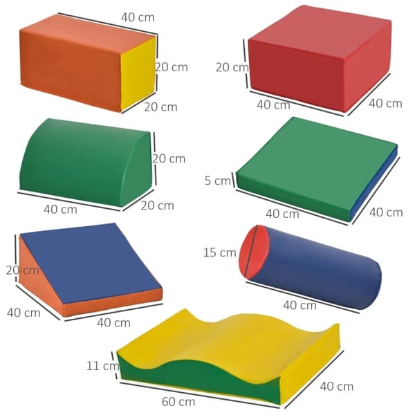 Rootz mjuka byggklossar - 7 delar. Set - Säkert material - Mjukt och lättskött - Skum - Färgglatt - 60L x 40W x 11H cm