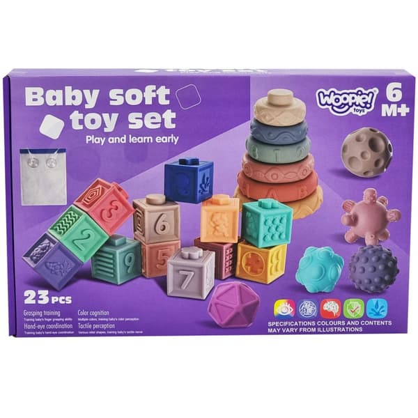 WOOPIE BABY Sensorisk Blok Tryk Puslespil Lyd Lær Tælle 23 stk