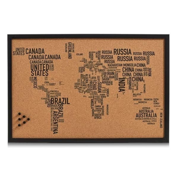Zeller Cork Board World Letters 60x40cm svart, trä, brun, 60 x 40 x 60 cm - 11570