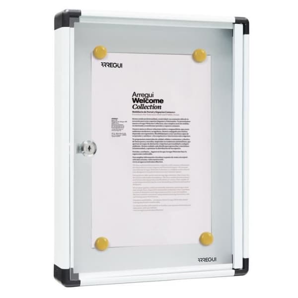 ARREGUI PAN51 Displaypanel, displayfönster med knapplås, magnetisk bakgrund, 8 magneter, 40 x 30 x 5 cm, format 1 x A4 Vit