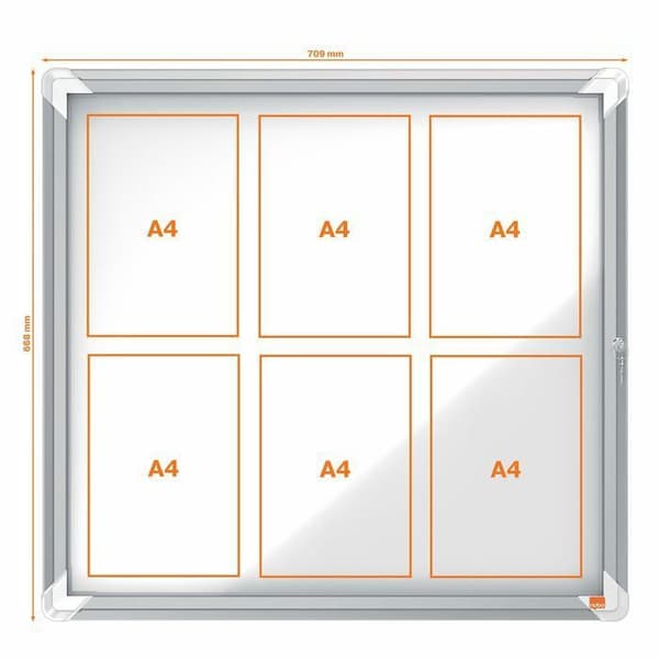 Vitrine - anslagstavla Nobo - 1902558 - vitrin inomhus med magnetfot, 6xA4, gångjärnsdörr, Vit