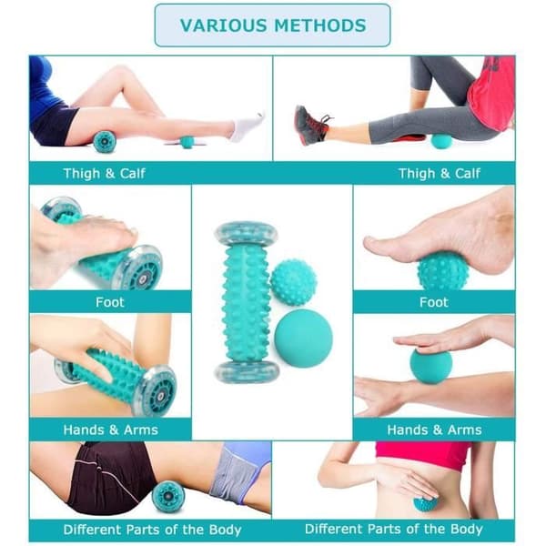 Massageset - YOLISTAR - Fotmassagerulle &amp; 2 Zonterapiboll - Blå - Fitness - Vuxen