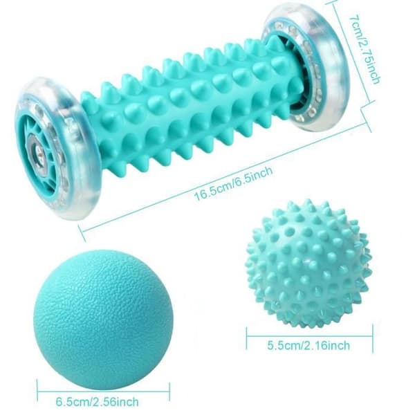 Massageset - YOLISTAR - Fotmassagerulle &amp; 2 Zonterapiboll - Blå - Fitness - Vuxen