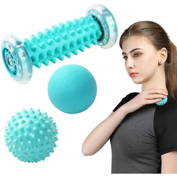 Massageset - YOLISTAR - Fotmassagerulle &amp; 2 Zonterapiboll - Blå - Fitness - Vuxen