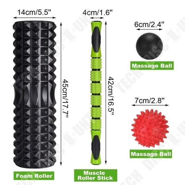 TD® 5 i 1 stor storlek Foam Roller Kit / med muskelboll och massagebollar
