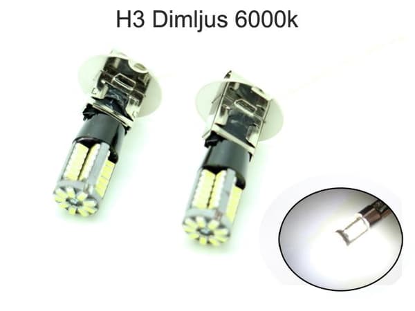 H3 Dimljus led 6000K med 57st 3014smd chip  2-pack Superpris !!