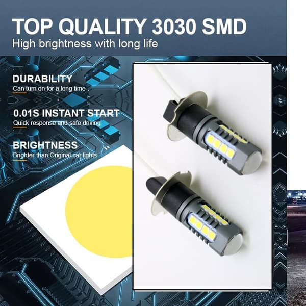 H3 Dimljus 500 lumen led 6000K med 18st 3030smd chip  2-pack