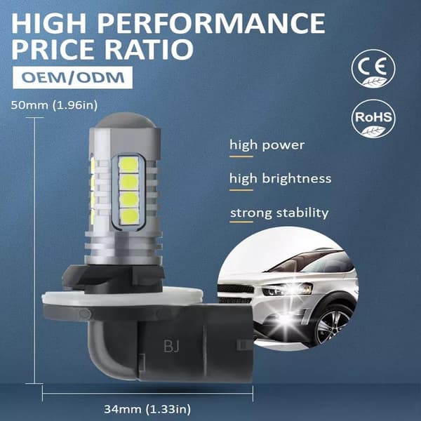 881 H27 Dimljus 500 lumen led 6000K m. 18st 3030smd chip  2-pack