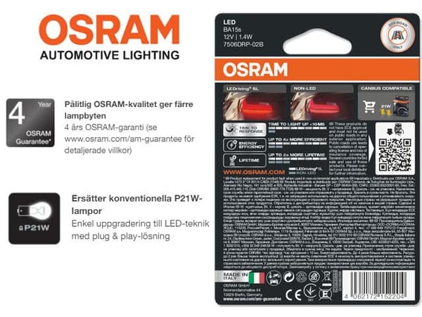 Osram röd p21w ba15s 1156 led lampor 12v